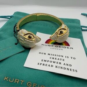 Kurt Geiger White Enamel Eagle Head Gold-Tone Hinge Bracelet NWT and dustbag